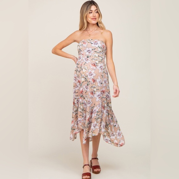 Pinkblush Dresses & Skirts - Pinkblush strapless floral handkerchief hem midi nwot